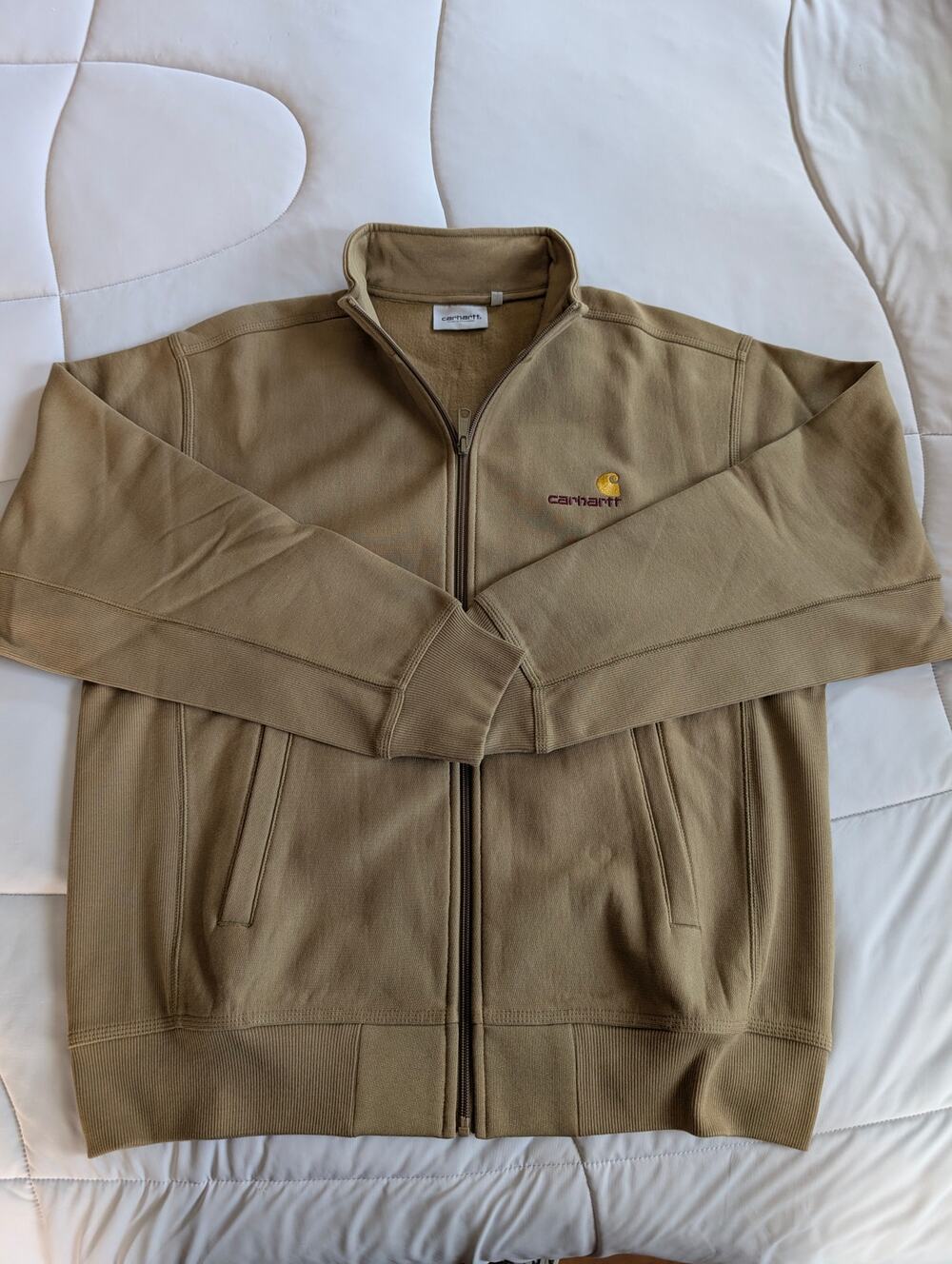 Carhartt WIP American Script Full Zip Track Jacket Sweatshirt Tan Men's Medium